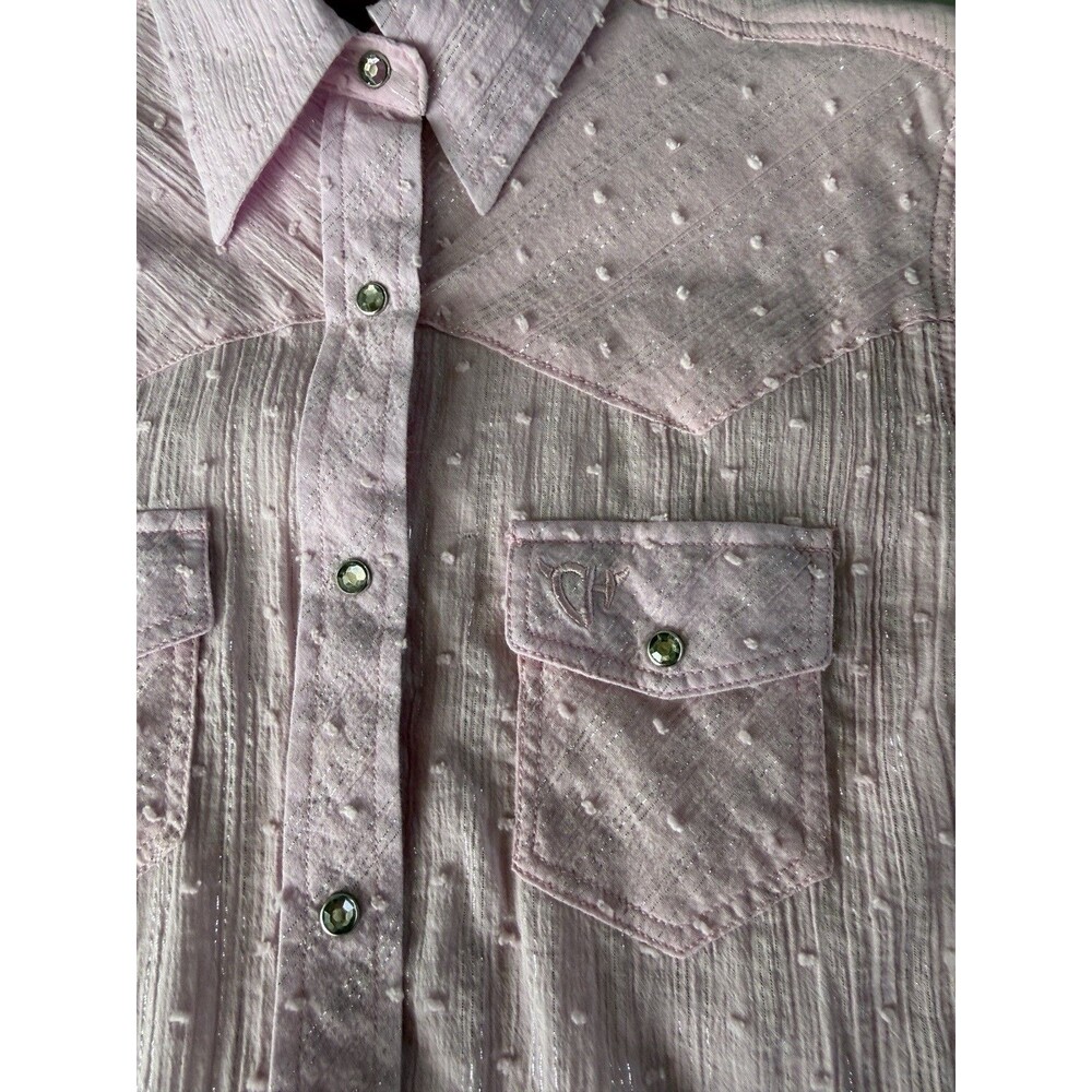 Cowgirl Hardware Girls Pink Long Sleeve Western Pearl Snap Shirt Size M Teen. - Picture 3 of 10